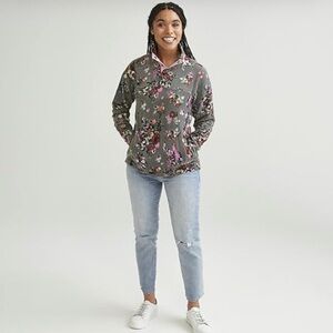 Vera Bradley Floral Fleece‎ Pullover Snap Neck Jacket Gray Pink XS